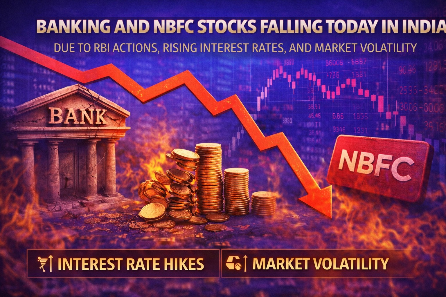 Banking and NBFC stocks falling today in India due to RBI actions rising interest rates and market volatility